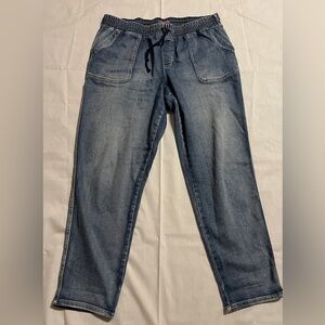 Maurices Size 14 Elastic Waist Pull On Stretch Denim Blue Jeans Drawstring Baggy